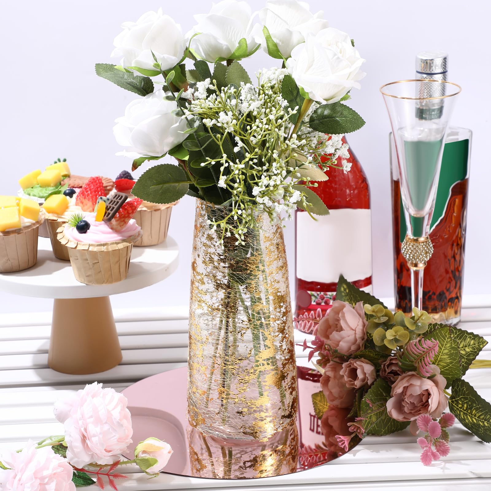 OLYCRAFT 24 Specchi Rotondi In Acrilico Rosa 20 Cm Per Centrotavola, Decorazioni Feste E Fai-da-Te