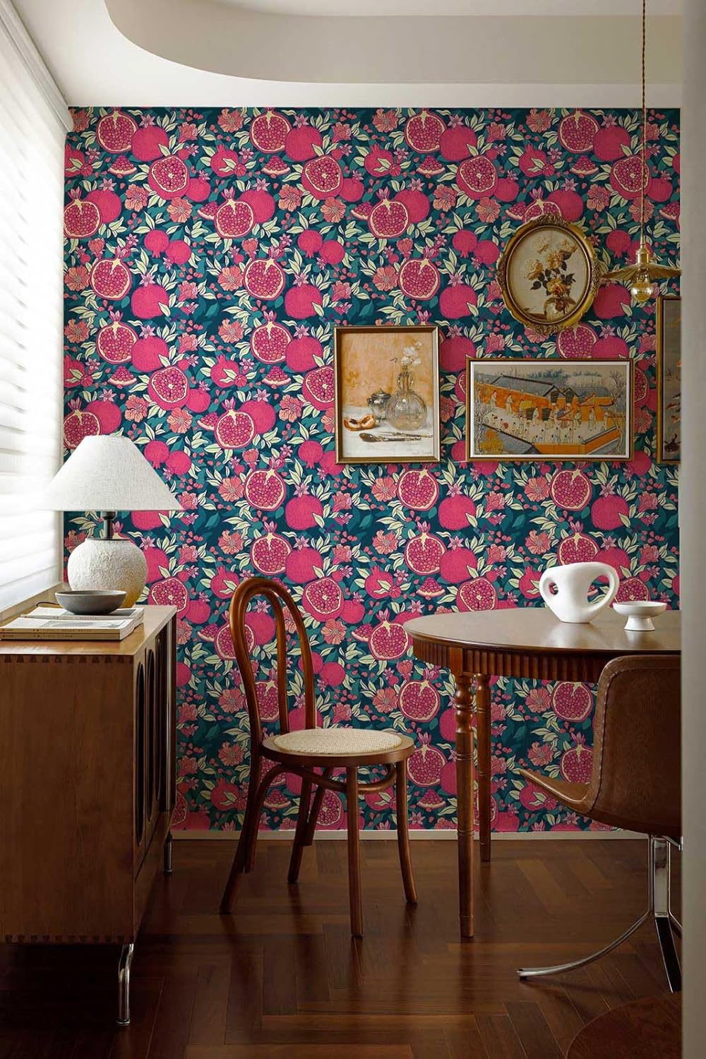 393.7"x17.3" Vintage Peel and Stick Wallpaper Pomegranate Removable Wall Paper Self Adhesive Wallpaper Floral Contact Paper Wallpaper for Bedroom Bathroom Drawer Cabinets Decor