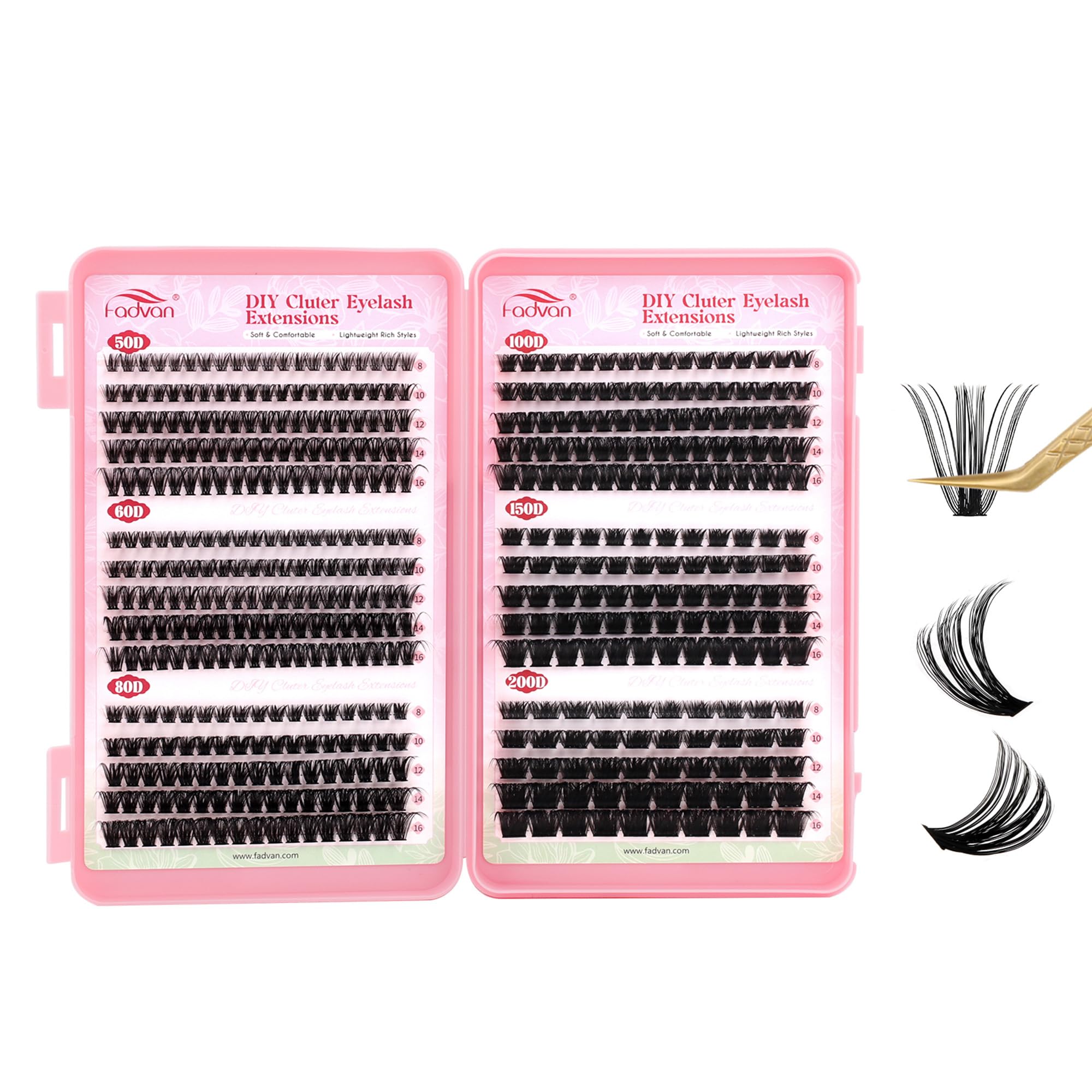 FADVAN Individual Eyelashes 50D+60D+80D+100D+150D+200D DIY Eye Lashes Fluffy Russian Eyelashes Extensions D Curl Strip Eye Lashes Clusters (8-16mm Mix)