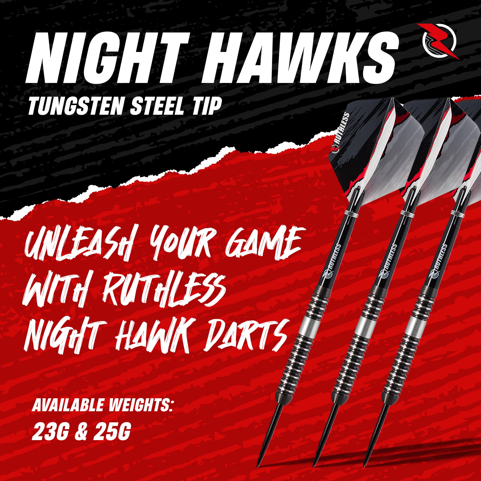 RUTHLESS Night Hawk Professional Tungsten Steeltip Darts Set in 23g and 25g, with Flights and Stems Shafts (25g) - Image 2
