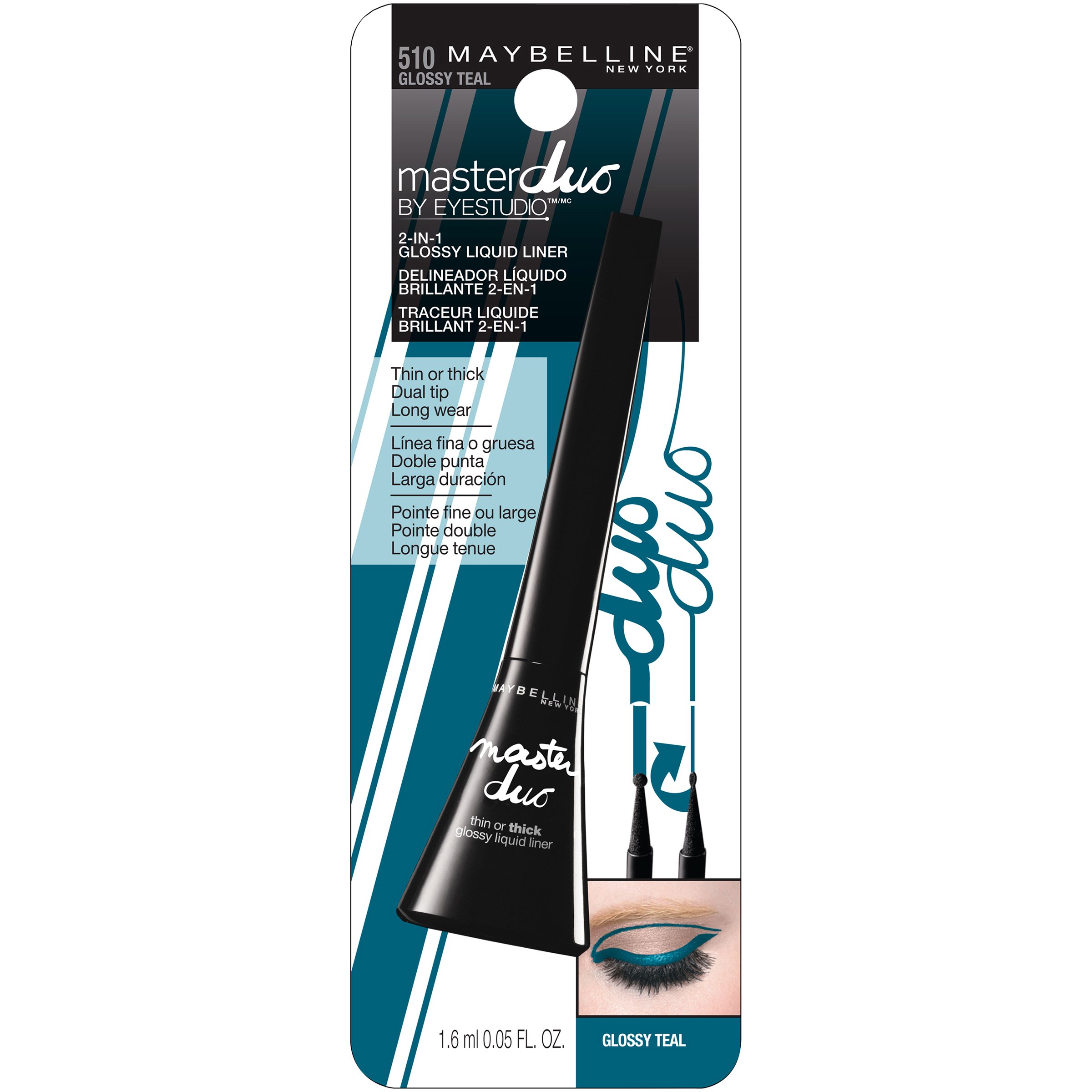Maybelline New York Eye studio master Duo glossy Liquid Liner, glossy Teal, 0.05 Fluid ounce by Maybeline New York