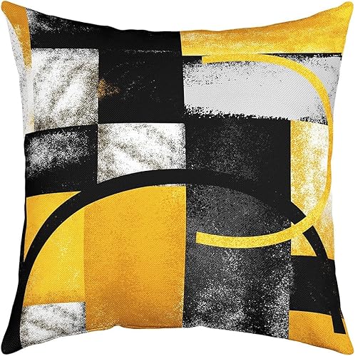 Funda de almohada amarilla y negra de 16 x 16 pulgadas, 1 funda de almohada decorativa geométrica abstracta para sofá y habitación, funda de cojín
