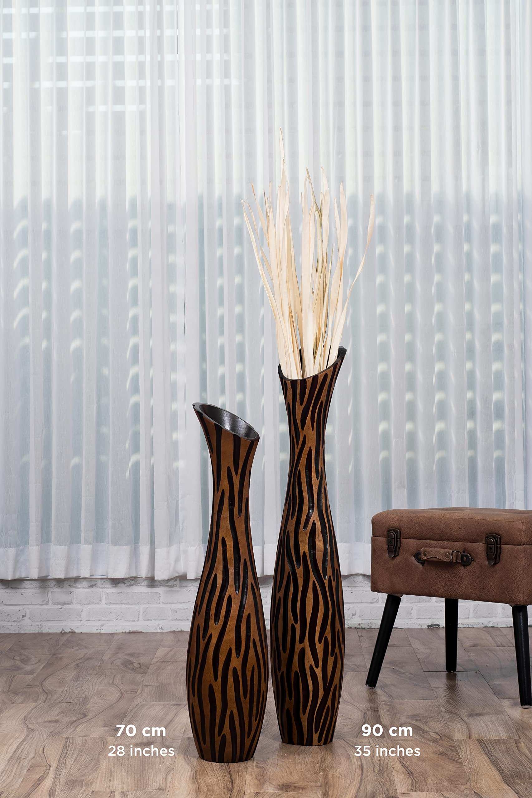 Leewadee Grand Vase A Poser Au Sol pour Branches Décoratives De Pampa, Vase en Bois De Manguier, 90 cm, Marron Leewadee Grand Vase A Poser Au Sol pour Branches Décoratives De Pampa, Vase en Bois De Manguier, 90 cm, Marron