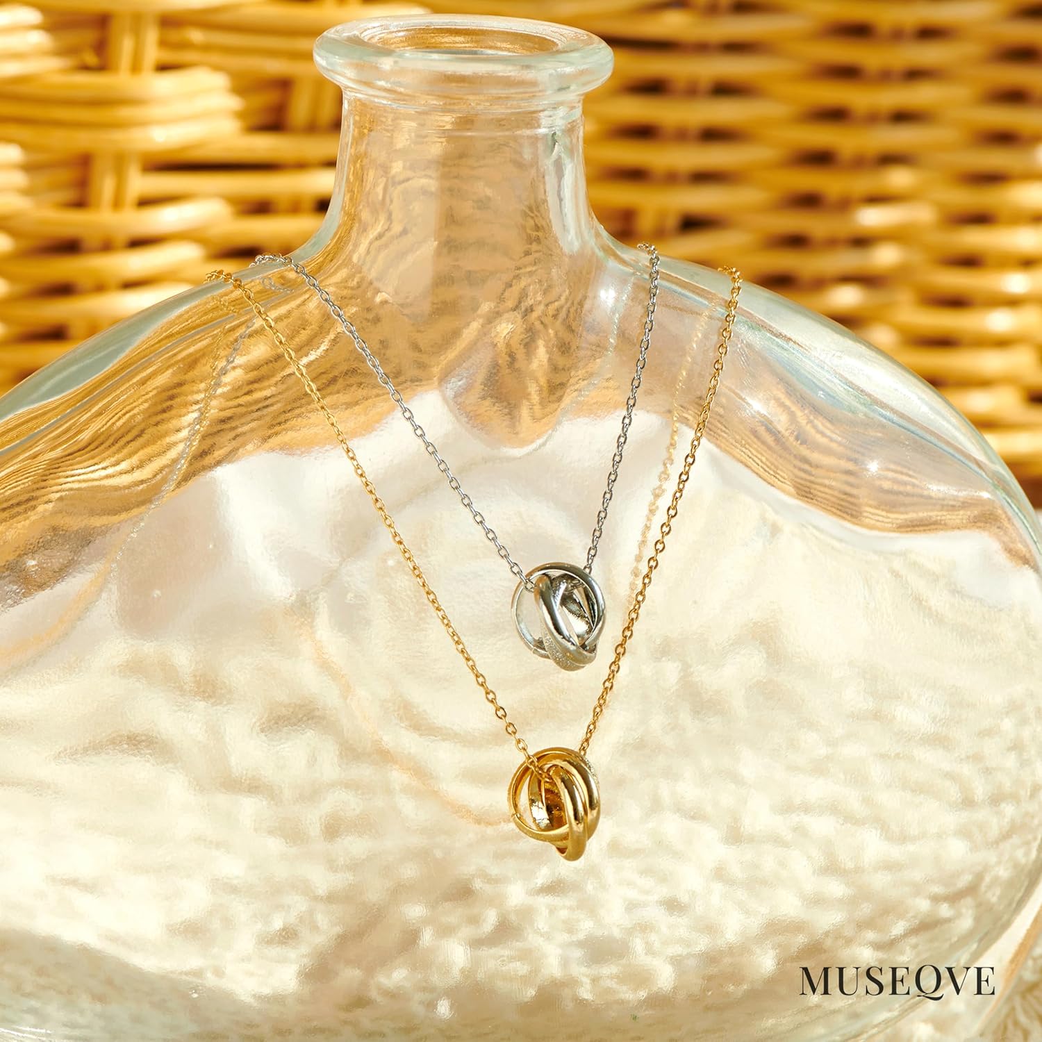 14K Gold Plated 3 Circles Necklace for Women • Interlocking Triple Rolling Ring Pendant Necklace • 19 inches Stainless Steel Jewelry Non Tarnish [TRN] - Image 5