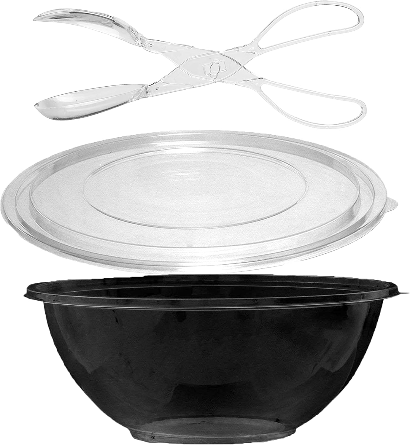CateringGrade 160oz Big Disposable Serving Bowls & Lids w/Serving Tongs (1 Bowl