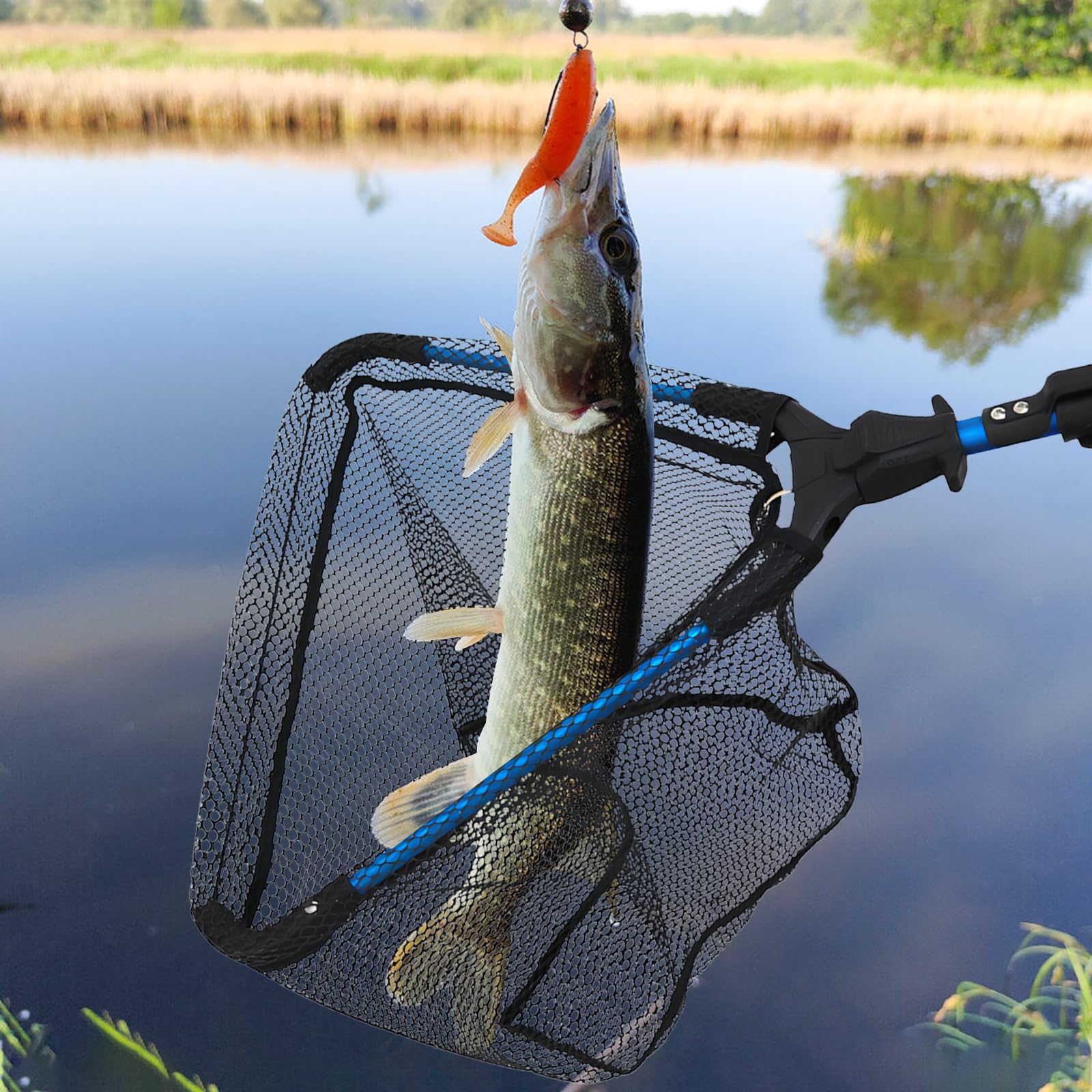Teleskopowa podbierak 92 cm, wędkarski ze składaną siatką, uchwytem