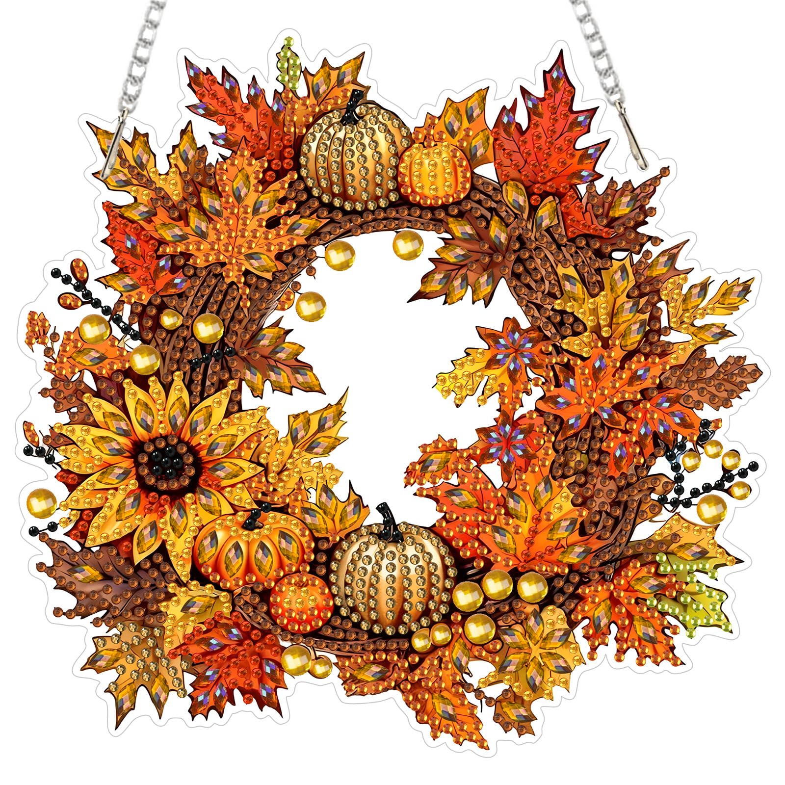 MOGTAA Autumn Diamond Art Hanging Kits for Adults Kids, 5D Special Shape Fall Pumpkin Diamond Painting Pendant Kits, Crystal Rhinestones Landscape Gem Arts Crafts Kit for Home Wall Decor Gifts