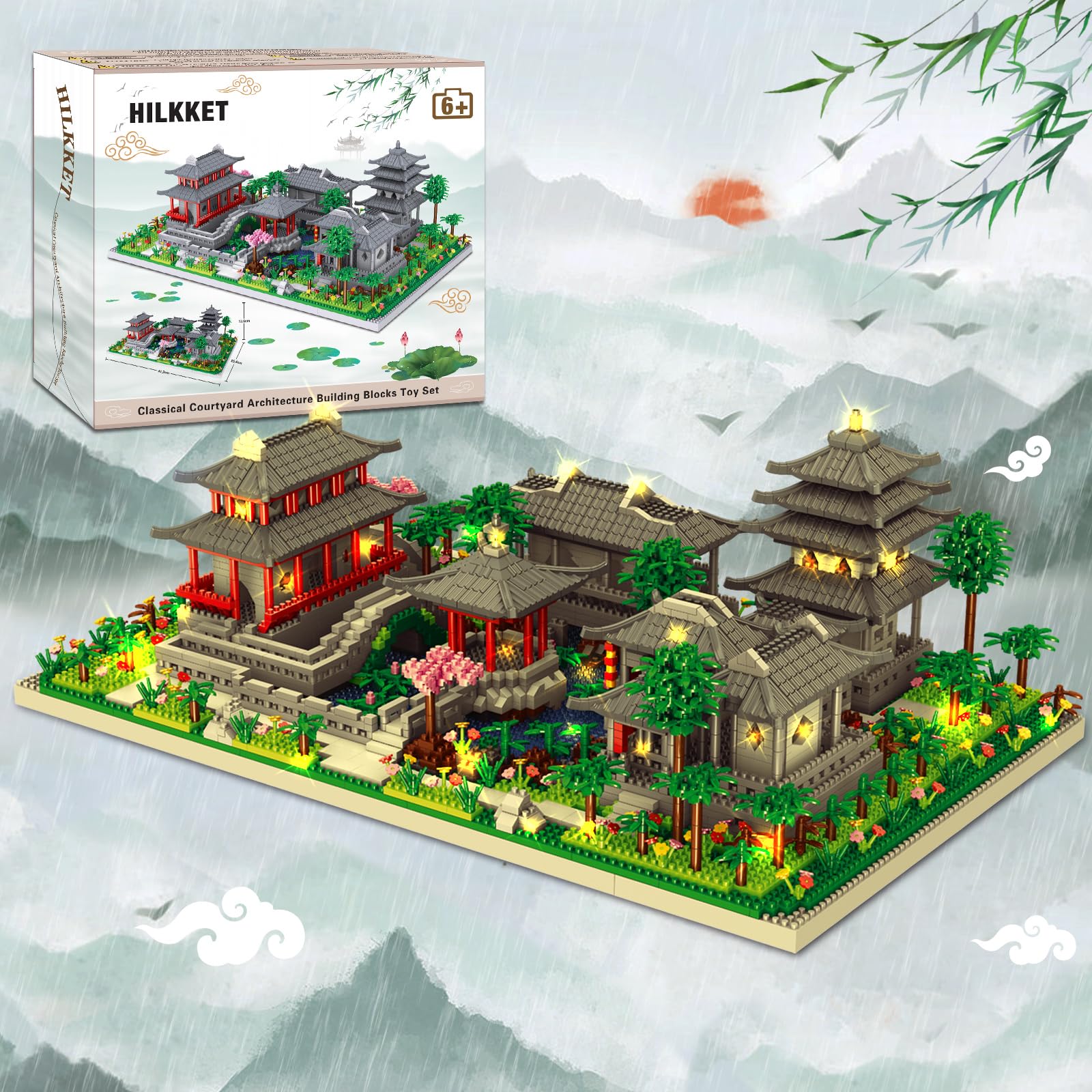 HILKKET China de Suzhou Garden, 3930 PCS Micro Mini Bloques con LED, Architecture Castillo de Suzhou, Bloques de Construcción Suzhou, Juegos de Construcción Jardín Arquitectura