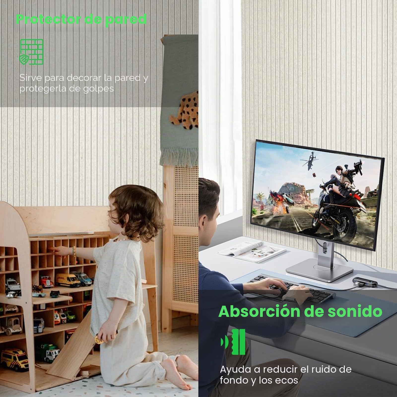 Cuadro de fieltro grande para oficina (120 x 60 cm, 8 paneles de pared de fieltro con adhesivo y tachuelas, pizarra fotográfica/memo/pantalla para escuela, hogar, cocina
