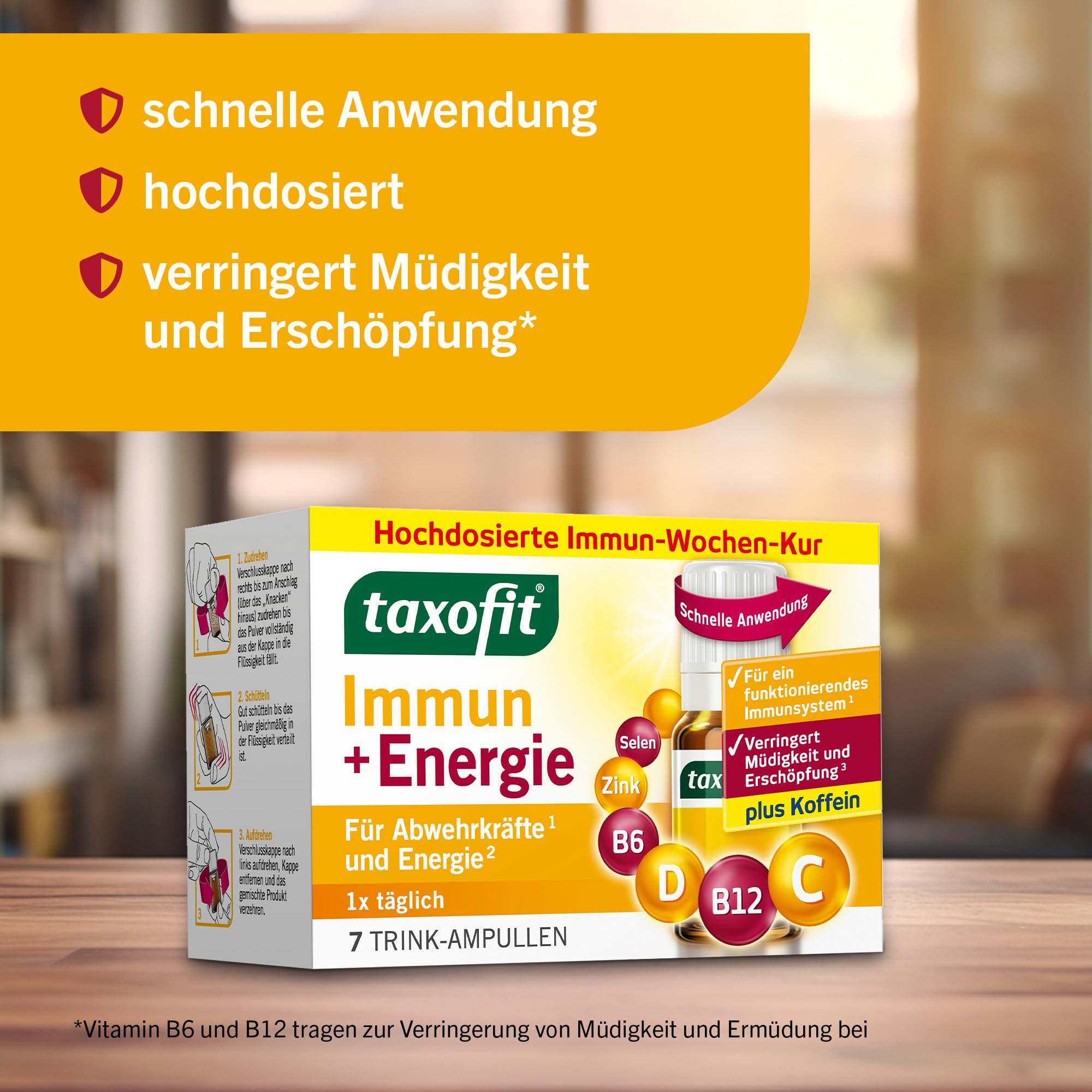 taxofit Immun + Energie mit Koffein | gegen Müdigkeit | 5 x 7 Ampullen