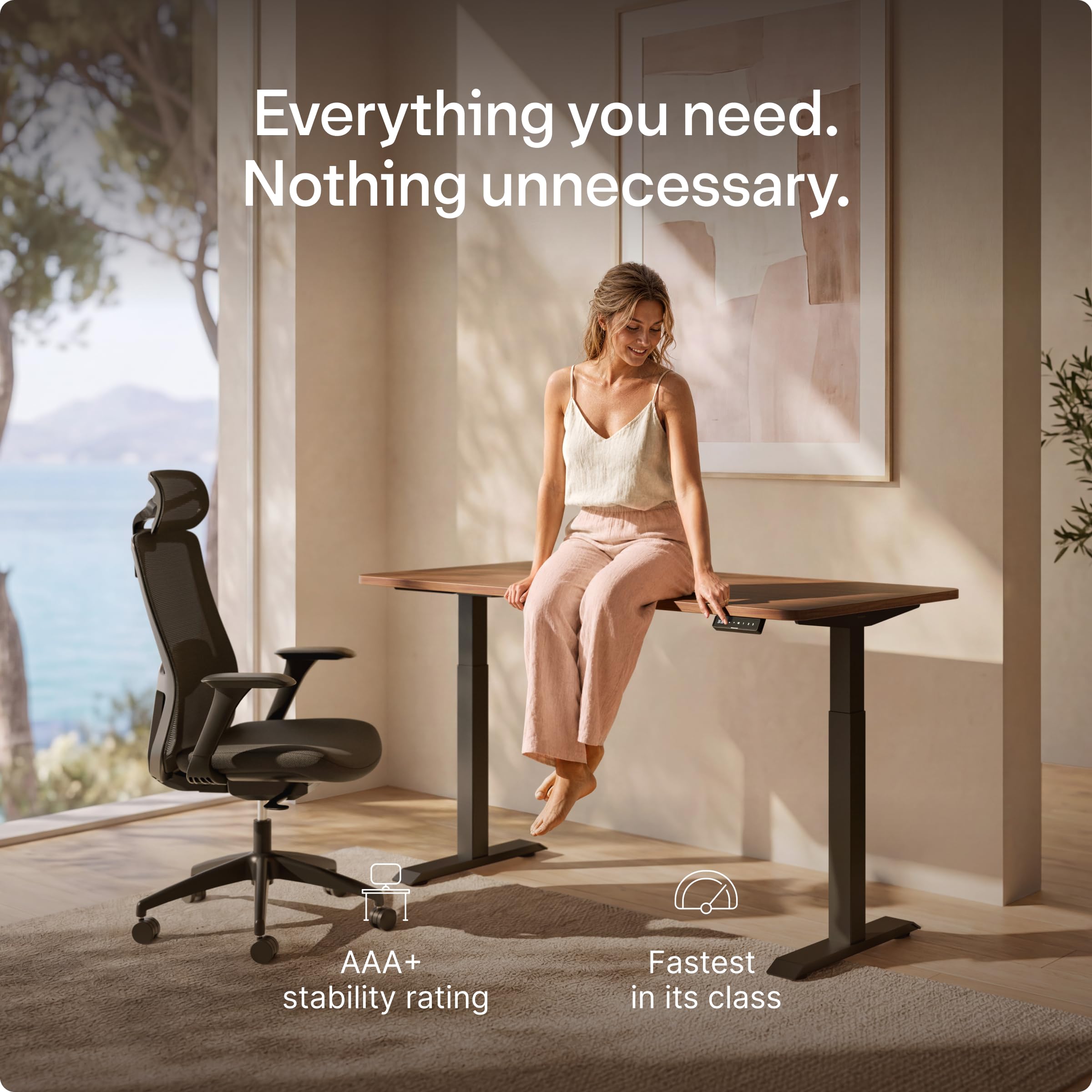 Black 60x28 in Electric Standing Desk, 1 Inch Thick Tabletop | Double Beam Frame, Holds 220lbs, Sit Stand, 3 Memory Height Adjustment, Extra Deep Table Top, Black Frame thumbnail 7