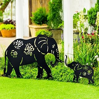 Elephant Metal Garden Stakes Decorative,2 Pack Black Elephant Silhouette Statues,for Yard, Garden, Lawn Outdoor Decorations.Elephant Lovers Gifts.