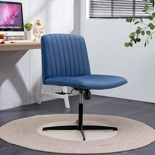 Miniatura 1 de Silla de oficina sin brazos, sin ruedas, silla de escritorio de piel sintética, altura ajustable, silla de oficina giratoria ancha, sin brazos,