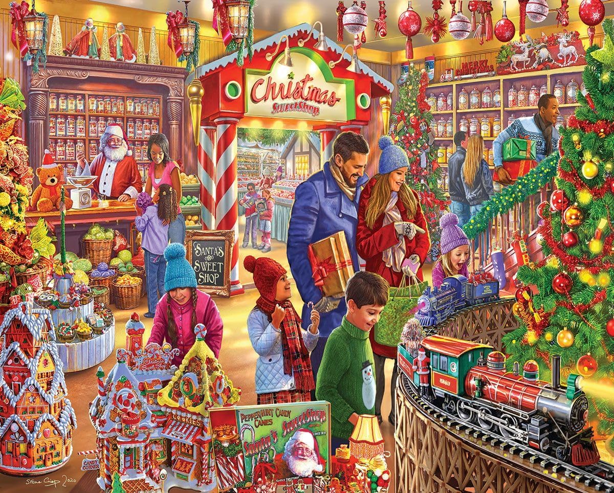 White MountainChristmas Sweet Shop Christmas Puzzles 1000 Pieces Jigsaw Puzzle for Family and Adults