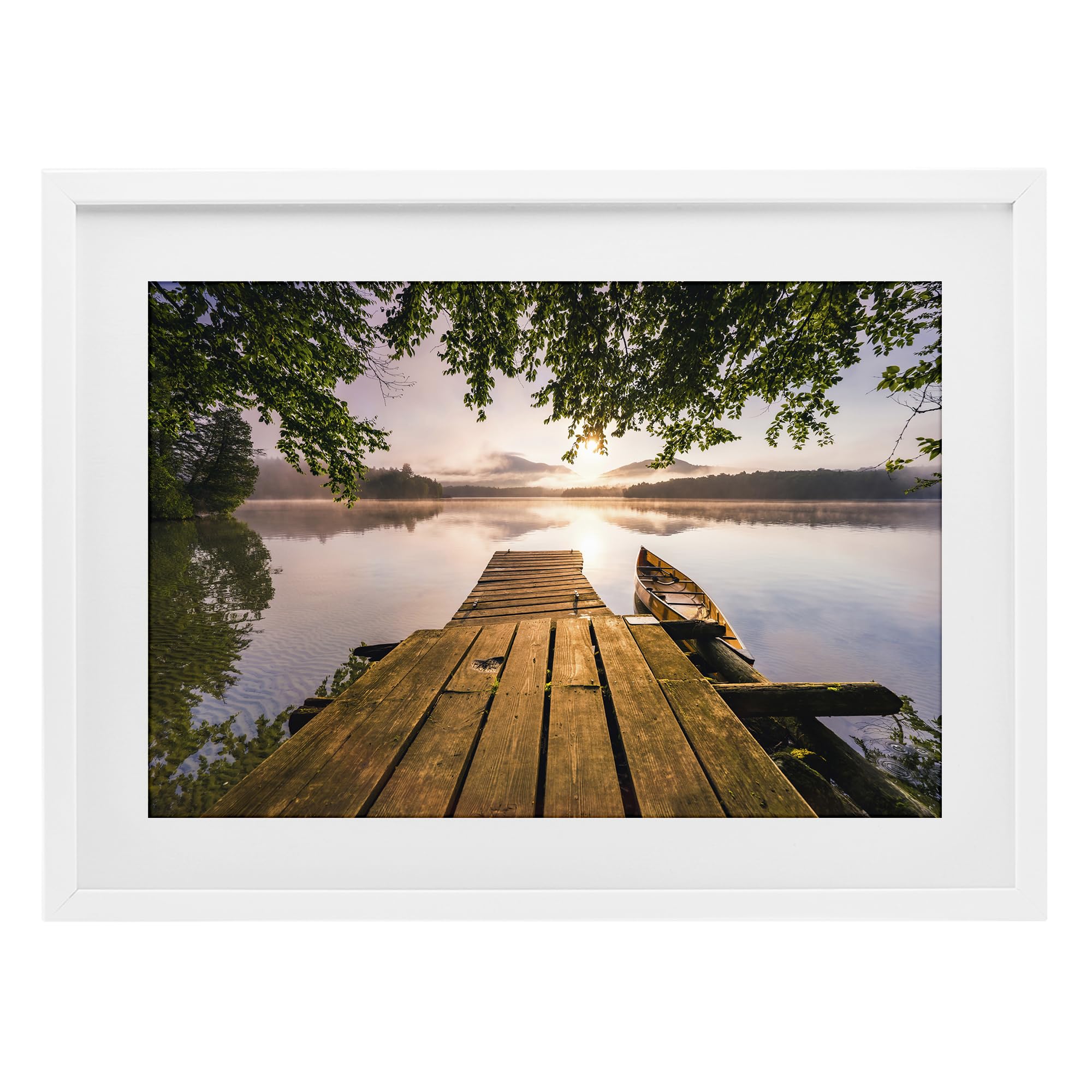 Stupell Industries Coastal White (Textured) Misty Lake Morning Light Landscape, 17 X 23 Inch Framed Print Under Glass