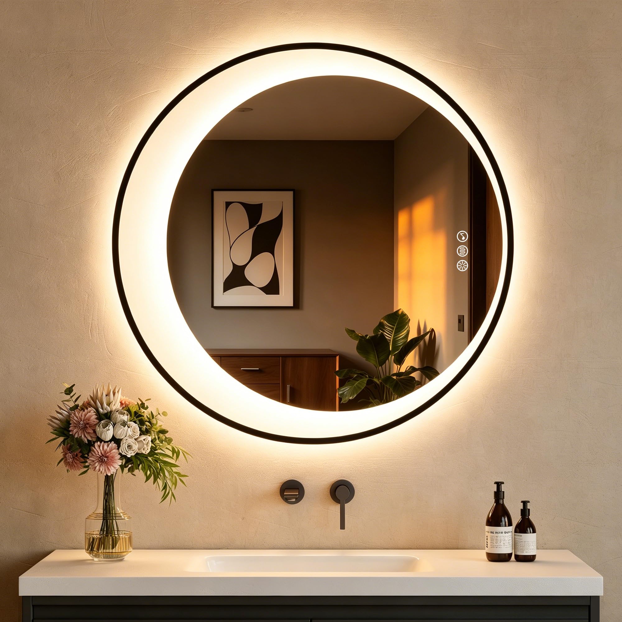 STARLEAD Badspiegel-Rund-mit-Beleuchtung, Oval-LED-Spiegel-Rund mit Einstellbarer Helligkeit, 3 Farbtemperatur, Entfogging, Bluetooth, Memory of Light, IP44 Badezimmerspiegel