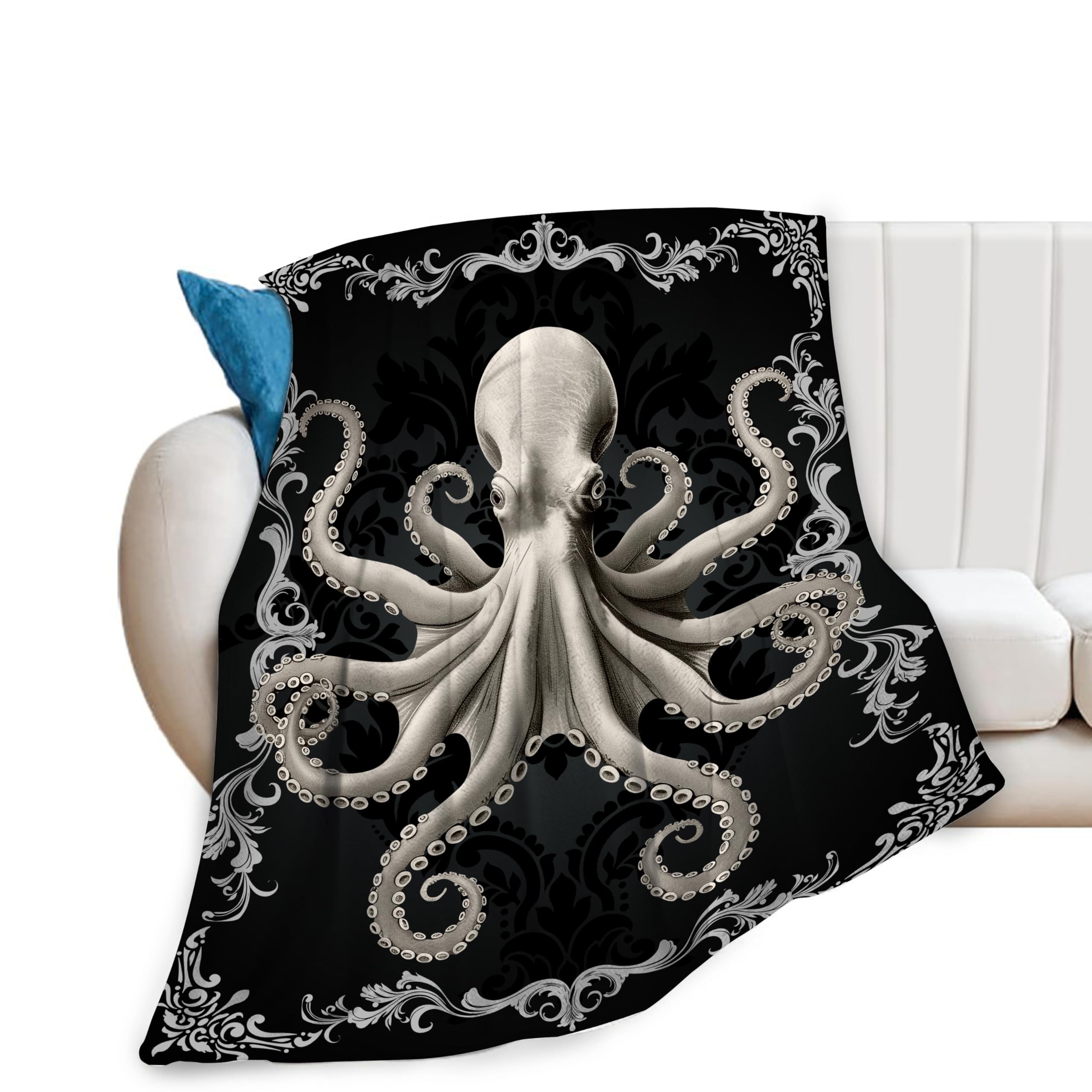 Uphomart Women's Octopus Blanket Ocean Throw Blanket Soft Fleece Flannel Bedding Gifts For Men Boys Girls Lovers Adults Lovers Stuff Plush For Couch Sofa Bed Room Decor 50"X60"