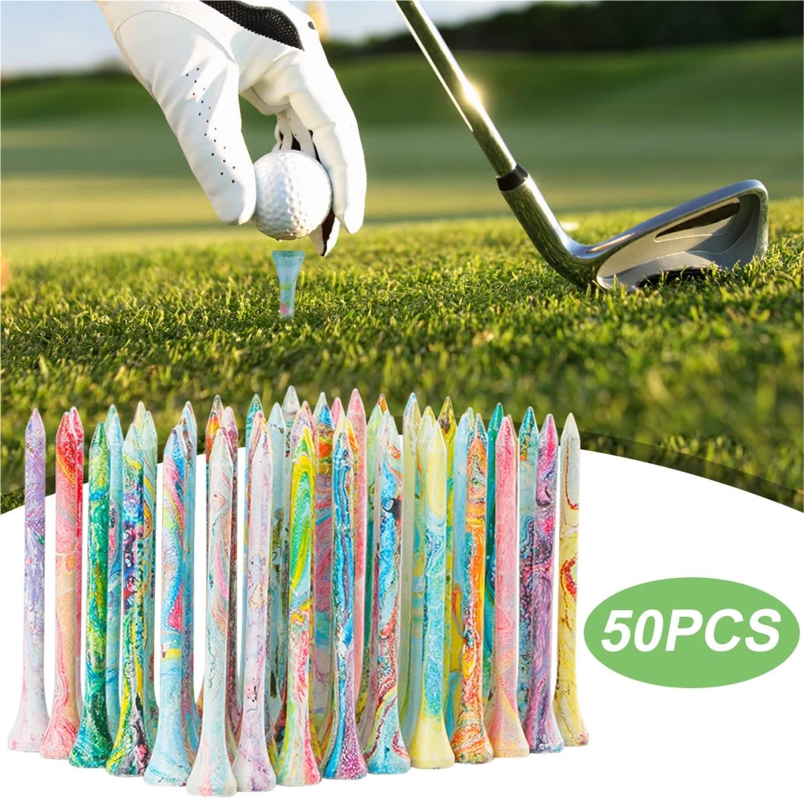 Premium-Golf-Tees, 50 Stück Holz-Golf-Tees, bunt, 70 mm x 12 , Training