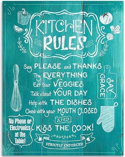 Kitchen Rules - Unique Kitchen Encouraging Home Decorations, Farmhouse Cafe, Restaurant, Bar, or Workplace Display, Great Housewarming Gift, Wood