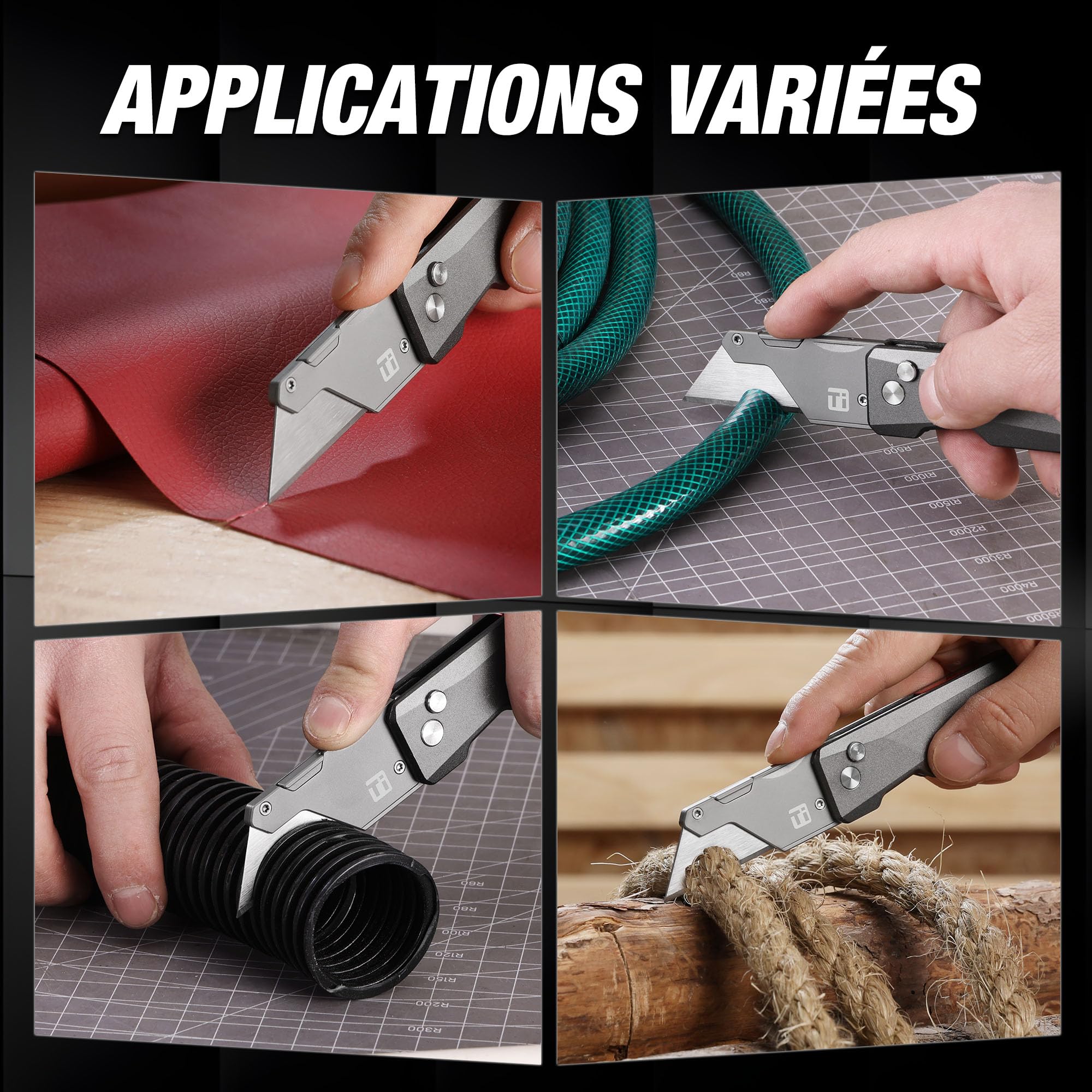 FLISSA Cutter Professionnel en Titane, Cutter Pliable avec 10 Lames, Léger
