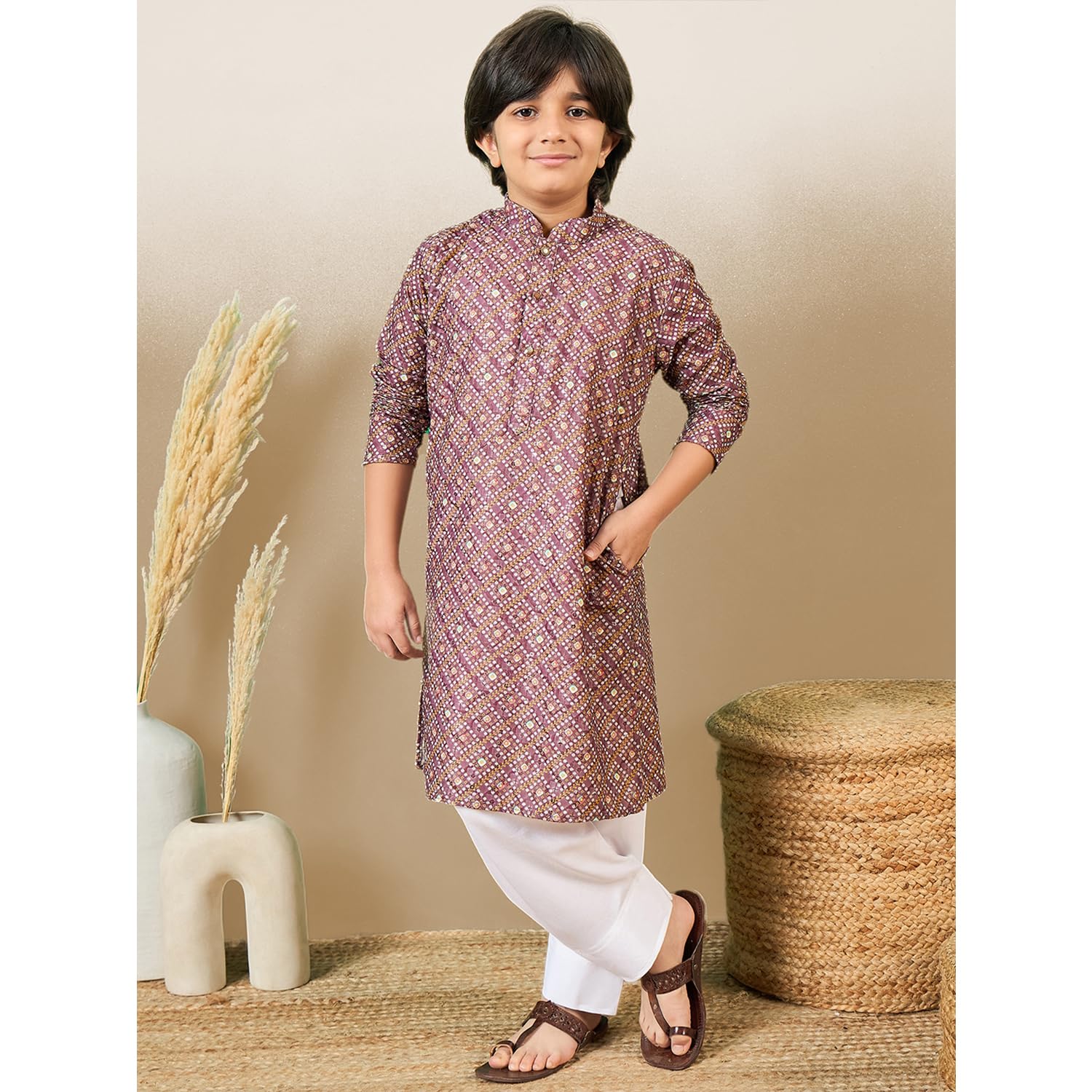 Sanwara Printed Purple Kurta Set with Sequins for Boys (26) 1