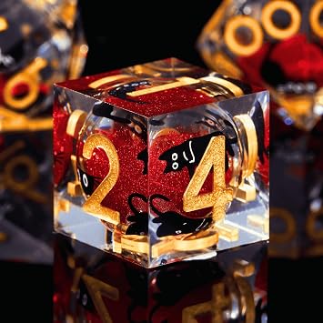 Froggod Liquid Core Cat DND Dice Set 7Pcs with Box- Sharp Edge D&D Dice with Gift Box, for Dungeons and Dragons RPG MTG D and D Role Playing Resin Red