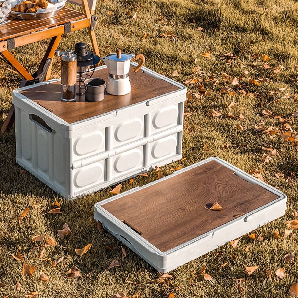 Outdoor Camping Faltbox mit Holzdeckel Auto Aufbewahrungsbox Haushalt Organizer Behälter Outdoor Werkzeugkiste 56L
