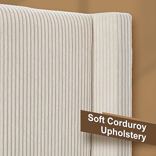 Miniatura 4 de HOWE Base de cama tapizada tamaño Queen, cama con respaldo de alas con cabecera de 50.8 pulgadas, panapatas de madera macizano necesita somier, sin