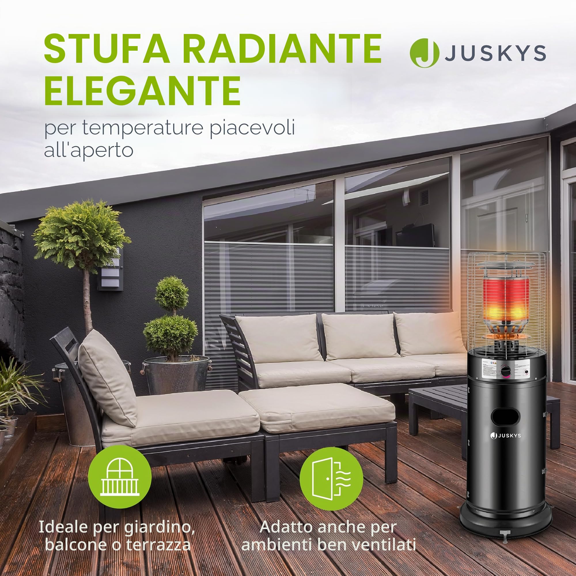 Juskys® Stufa Cuna per esterni con bruciatore a gas da 11 kW, per terrazza, balcone e giardino, per bombole di gas da 5 e 11 kg
