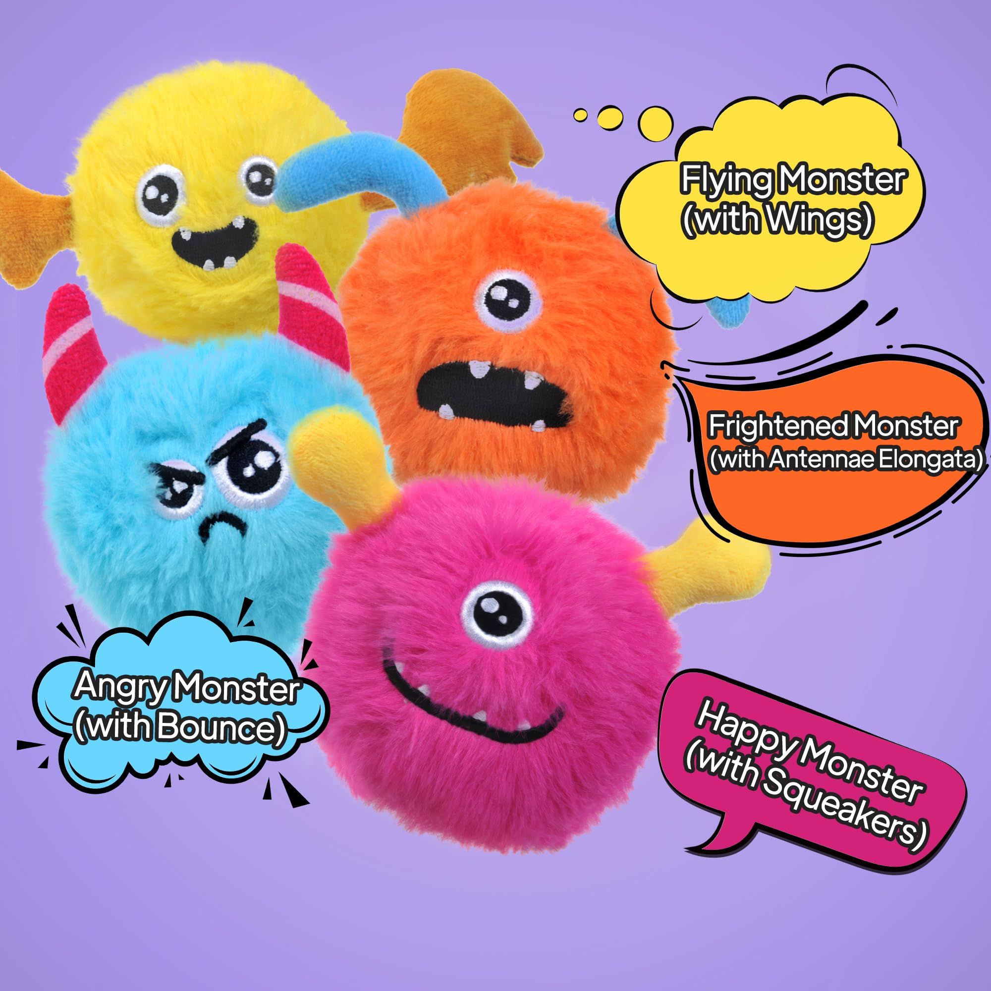 TwoEar Interactive Squeaky Dog Toys for Aggressive Chewers, Inside Squeaky Balls for Dogs, Throwing and Fetching Dog Toys for Small & Mudium Dogs, 4 Pack