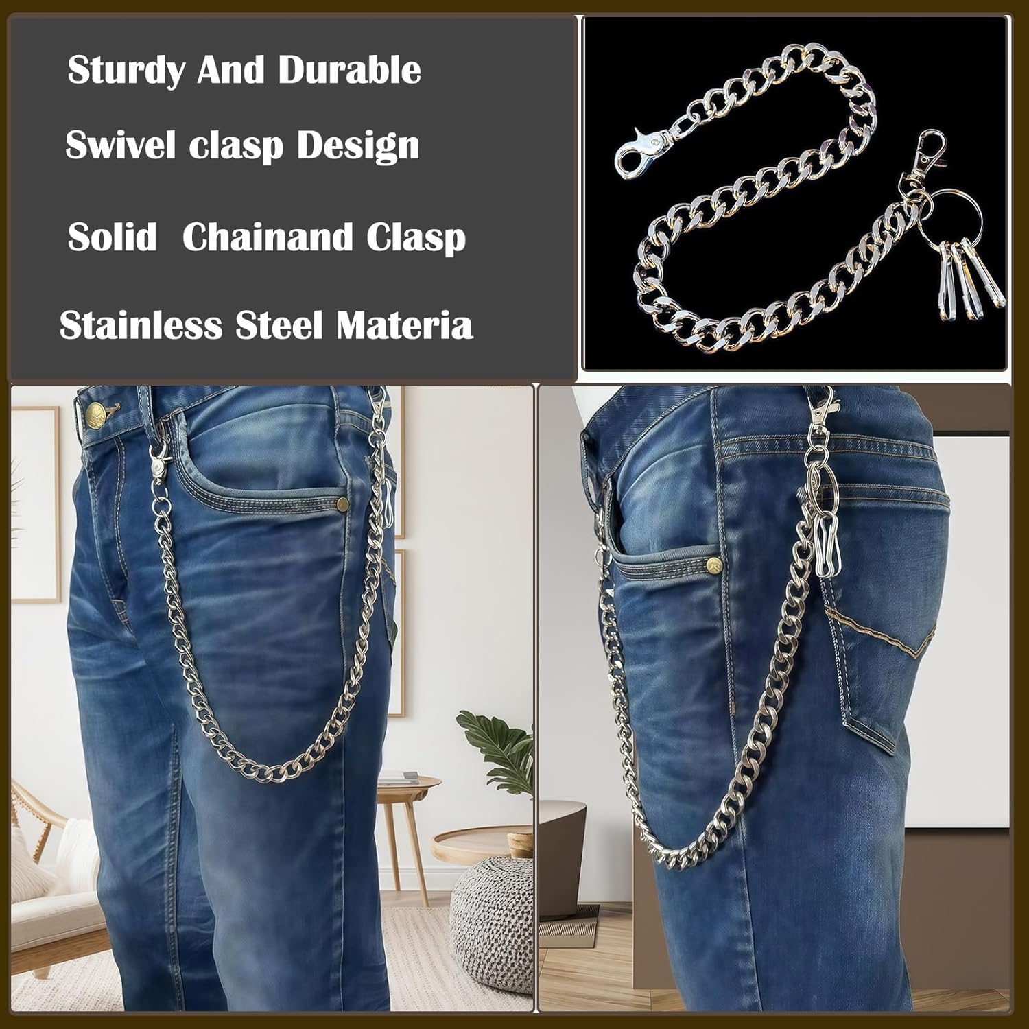 Wallet Chain, Heavy Duty Pant Chain, Jeans Chains Trend Fashion Keychain, Waist Chain Belt for Men Women Boy Girl - Image 4