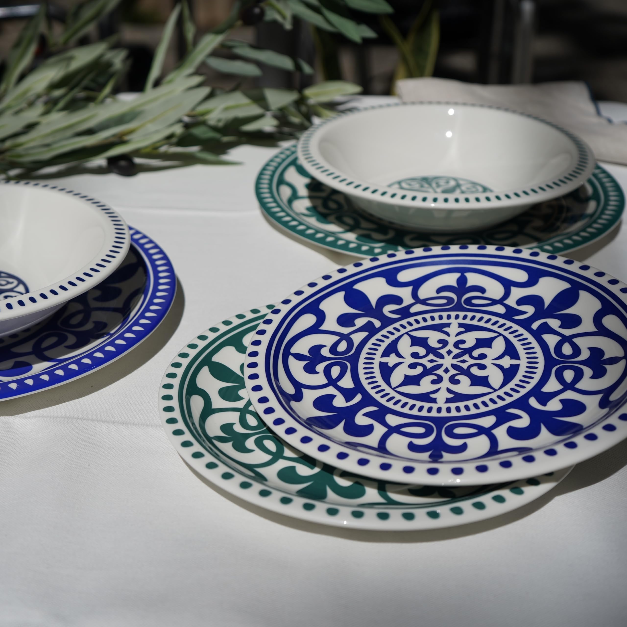 summa Pack de 6 platos hondos 20cm - Color verde - Colección Patios - Platos de Porcelana - Diseño inspirado en Andalucía - Diseño elegante - Uso en casa y restaurantes