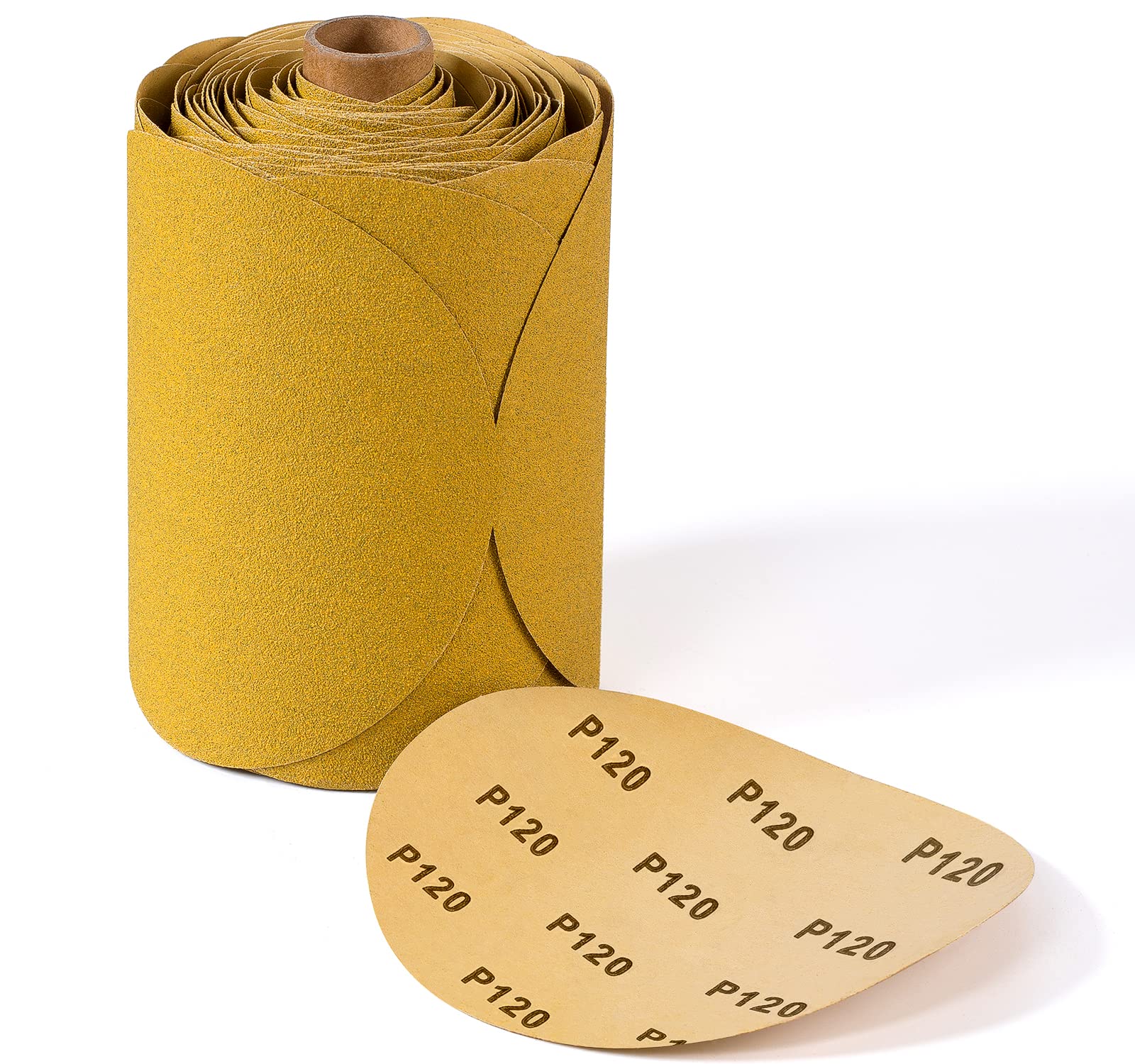 CowboyBOB 100 discos de lija PSA de grano 120 de 6 pulgadas, papel de lija pegajoso, papel de lija de óxido de aluminio con parte trasera adhesiva, aplicable al procesamiento de madera, pulido de