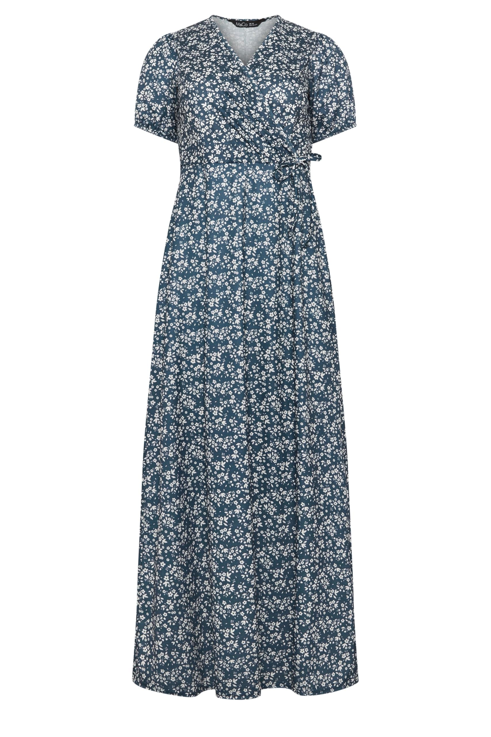 M&Co Women's Mid Navy Floral Print Wrap Dress In | Size: 12