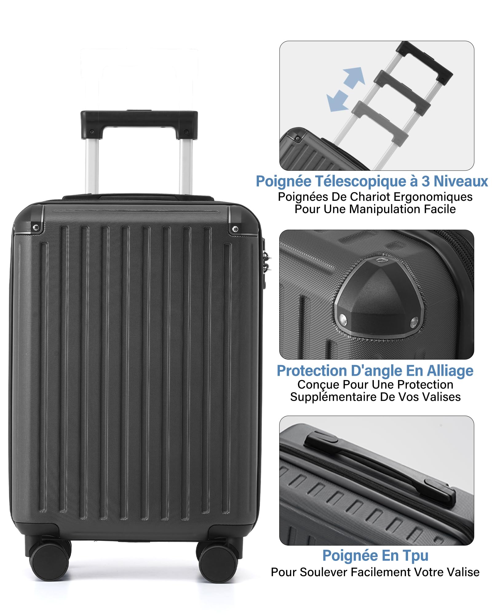 COOLIFE Ryanair Valise Cabine 55x35x20 40x20x25 20L Bagage à Main Rigide Serrure TSA 4 Roulettes Jumelées