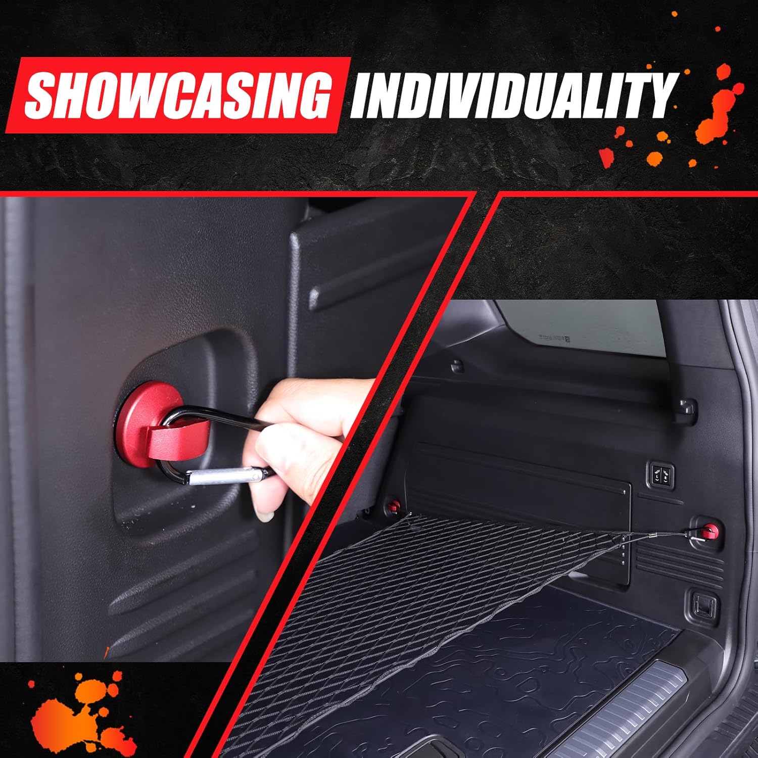 for Hummer EV Accessories Cargo Trunk Bag Hook Kit 4PCS Aluminum Rear Trunk Boot Cargo Net Hooks Ring Loop Hanging Replacement for Hummer EV SUV 2024 2025+ (Red)