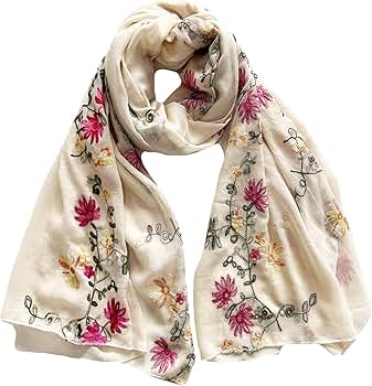 Lina & Lily Embroidered Floral Women's Scarf Shawl Lightweight