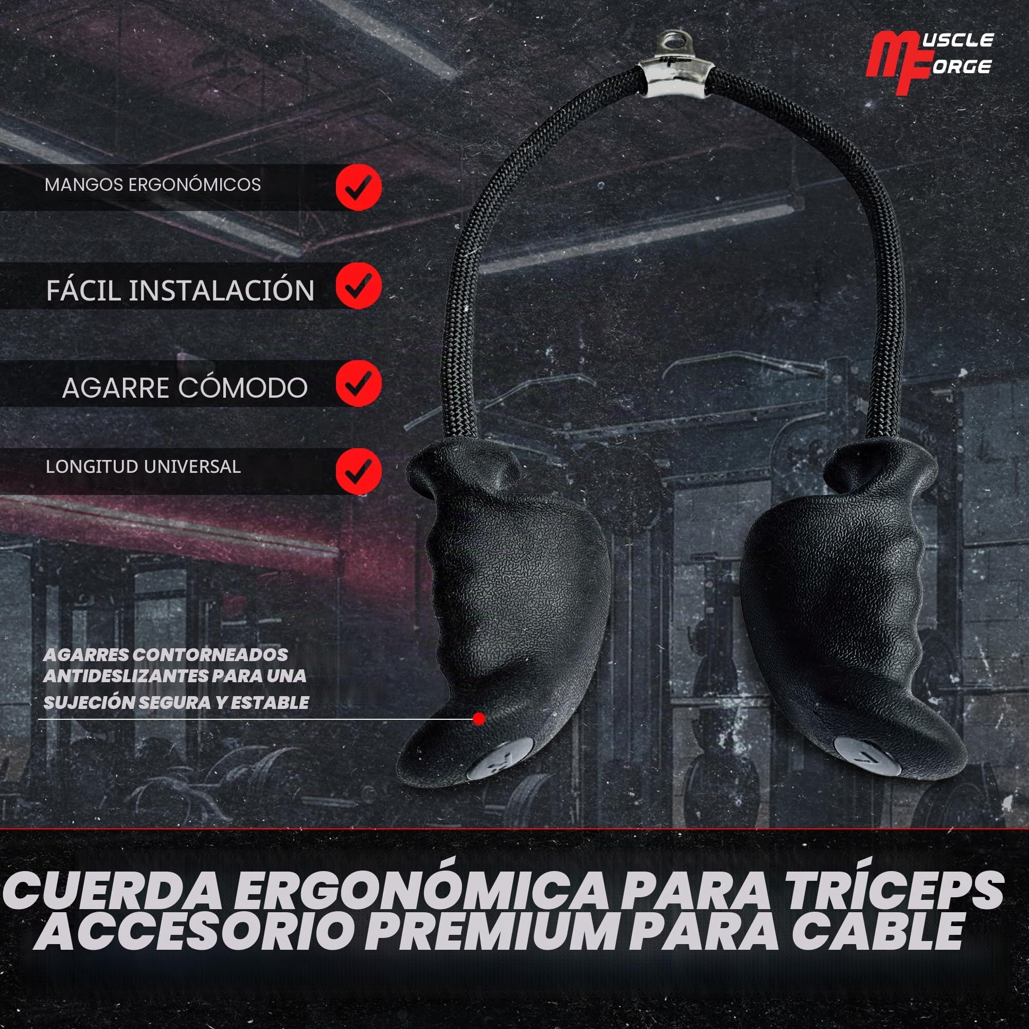 Cuerda Ergonómica para Tríceps, Cuerda de Agarre para Tríceps para Polea, Máquina de Cable, Mango Antideslizante para Entrenamiento de Tríceps en Gimnasio o en Casa