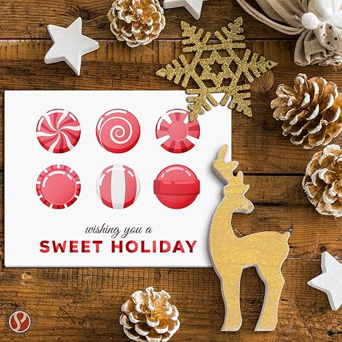 Miniatura 3 de 2025 Wishing You A Sweet Holiday! Tarjetas de felicitación – Caramelos de Navidad antiguos rojos y blancos – Saludos, invitaciones, agradecimientos,