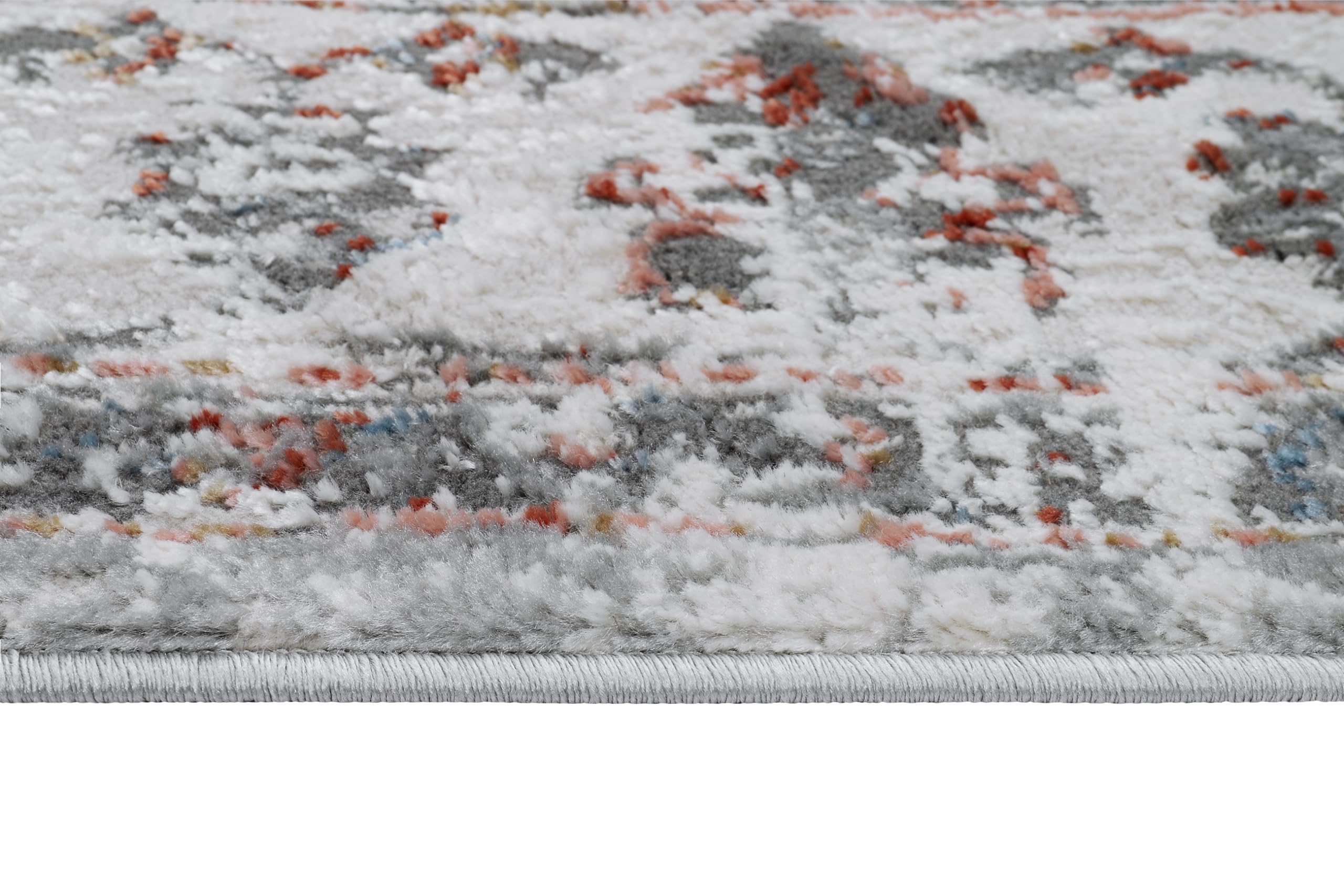 TAPISO Valley Teppich Kurzflor Hellgrau Rostbraun Blau Ornament 300 x 400 cm