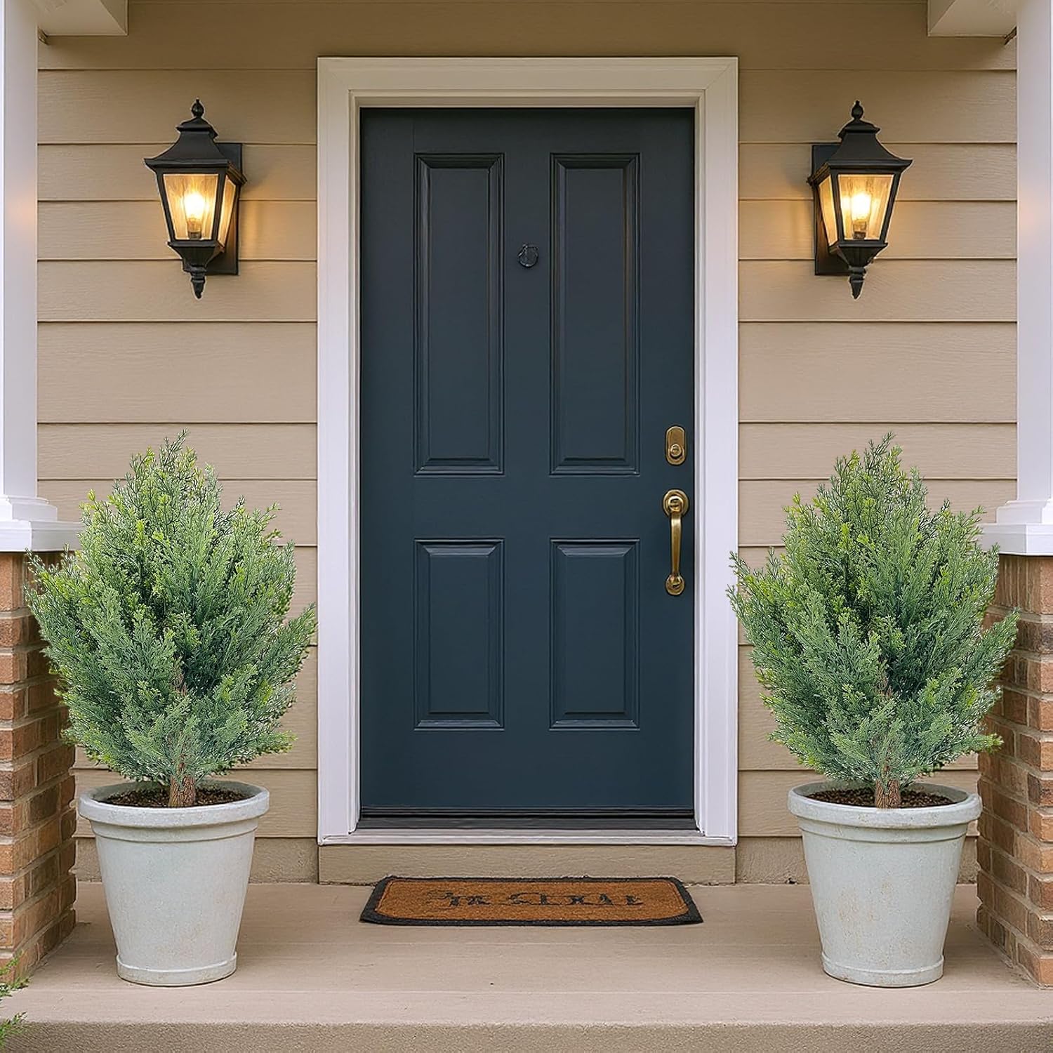 GarveeHome Artificial Cypress Shrub Ball Trees 2 Pack 30" Inch Fake Evergreen Plants with Ground Spikes Outdoor Artificial Plants Resistant to UV Ray for Front Porch Garden Indoor Outdoor