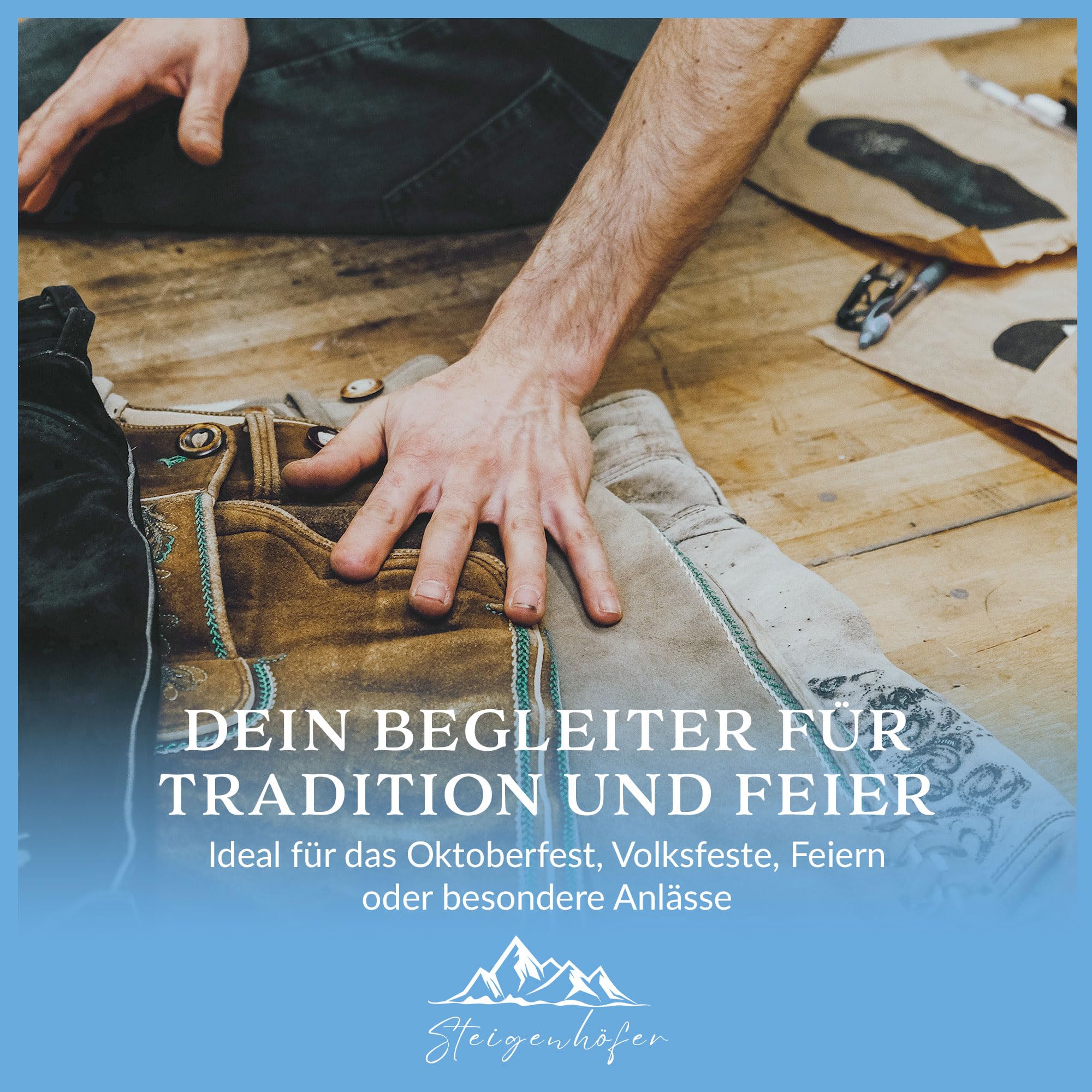 Steigenhöfer Manufaktur Kurze Trachten Softshell Hose mit Träger im Lederhosen Look - Lukas - Lederhose Herren Tracht - Wasser- und windabweisend mit Trägern für Oktoberfest