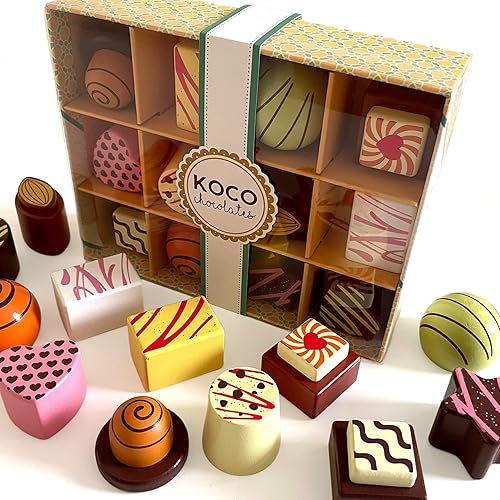 Bee Smart Tea Party Wooden Sweet Chocolate Box Kids Playset Pretend Play Food with Sturdy Cardboard Storage Box Childrens Role Play & Imaginary