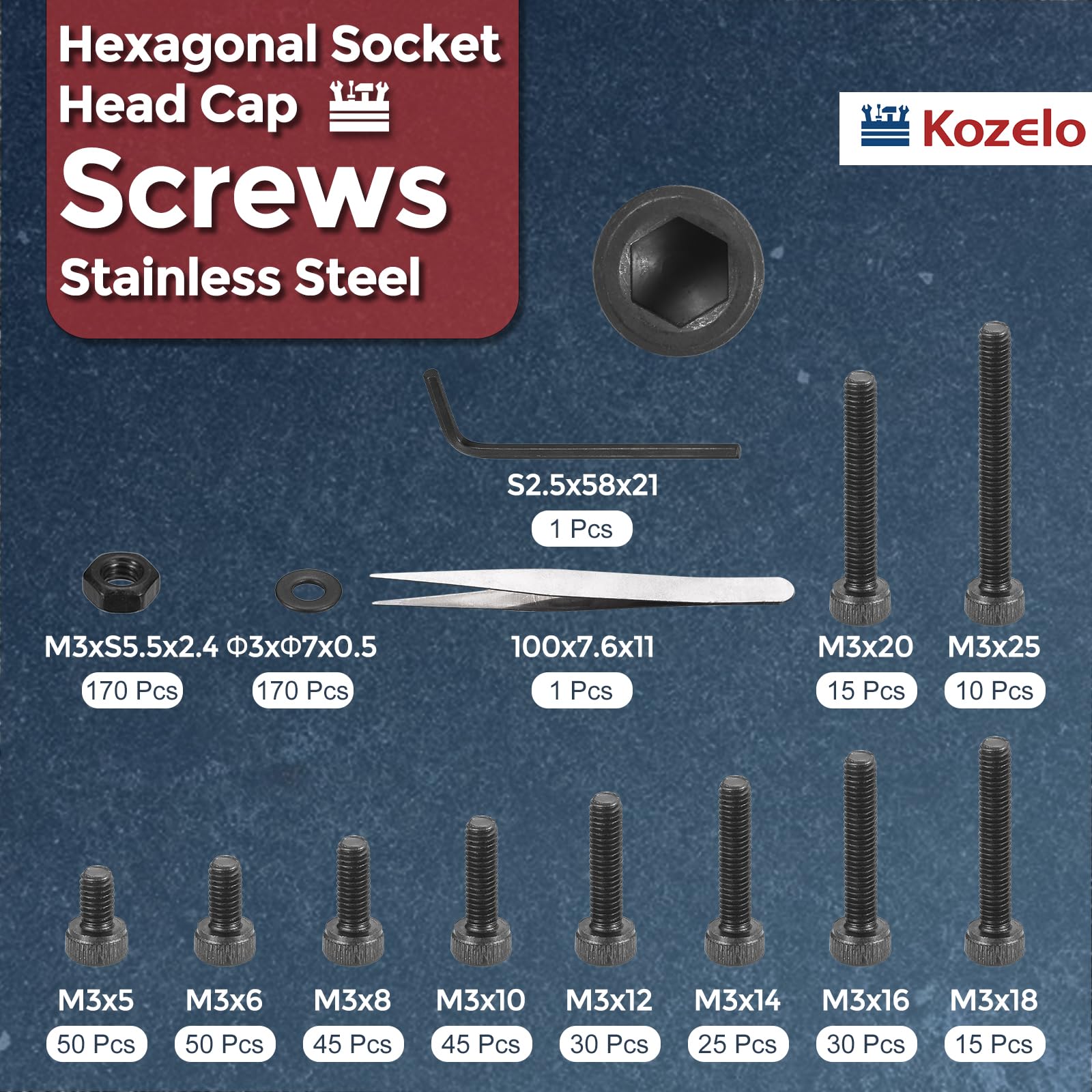 Kozelo 655pcs Socket Head Cap Screws Bolts Nuts Assortment Kit - Image 2
