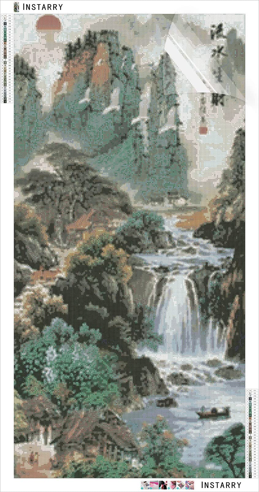 Instarry 5D Diamond Painting - Paesaggio Con Cascata - Quadro Moderno Grandi Dimensioni 100x40 Cm - Tela HD Con Diamanti Rotondi