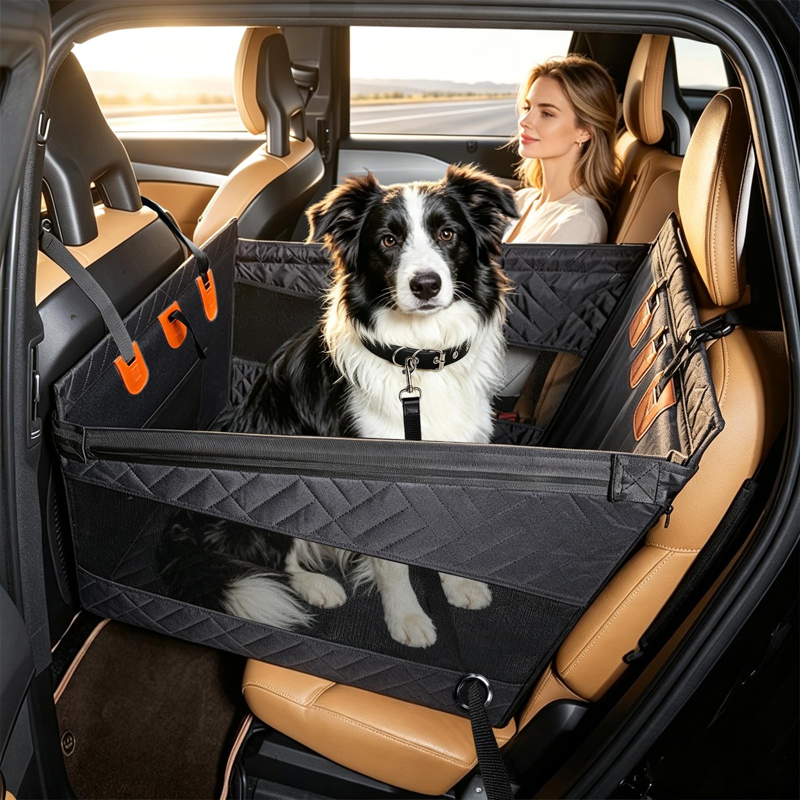 Siège Auto pour Animaux domestiques, avec Ceinture de sécurité pour Chien et fenêtre en Filet Respirante, étanche et résistant à l'abrasion, adapté aux Chiens de Taille Moyenne et Grande