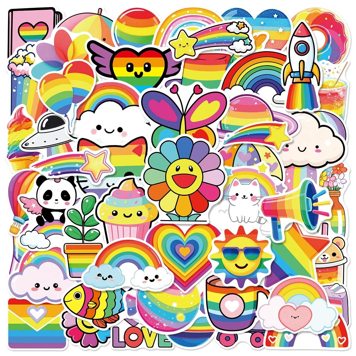 50 PCS Cute Rainbow Stickers,Colorful Sticker Pack Vinyl Skateboard Guitar Door Laptop Luggage Car Bike Water Bottle Birthday Party Supplies Teens Boys and Girls Decals