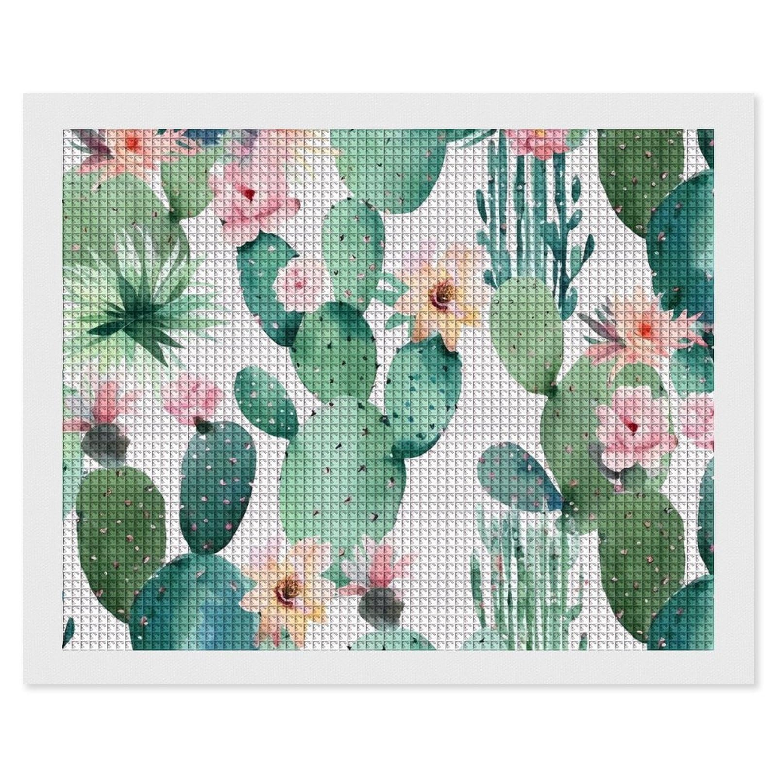 Cactus Pattern Diamond Art Kits for Adults, DIY 5D Diamonds Painting Kits for Beginner, Round Full Drill Diamond Dots Painting, 16"x20" Diamonds Pictures Gem Art and Crafts Wall Decor