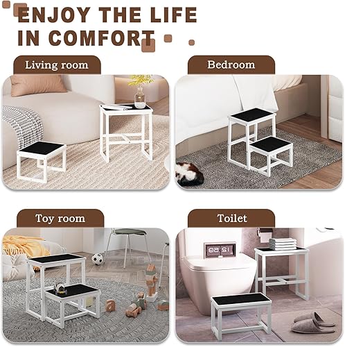 Miniatura 24 de Taburete de escalón para adultos, soporta hasta 500 libras, 3 en 1, resistente taburete de dos pasos para Kichen/baño/camas altas, marco de madera y