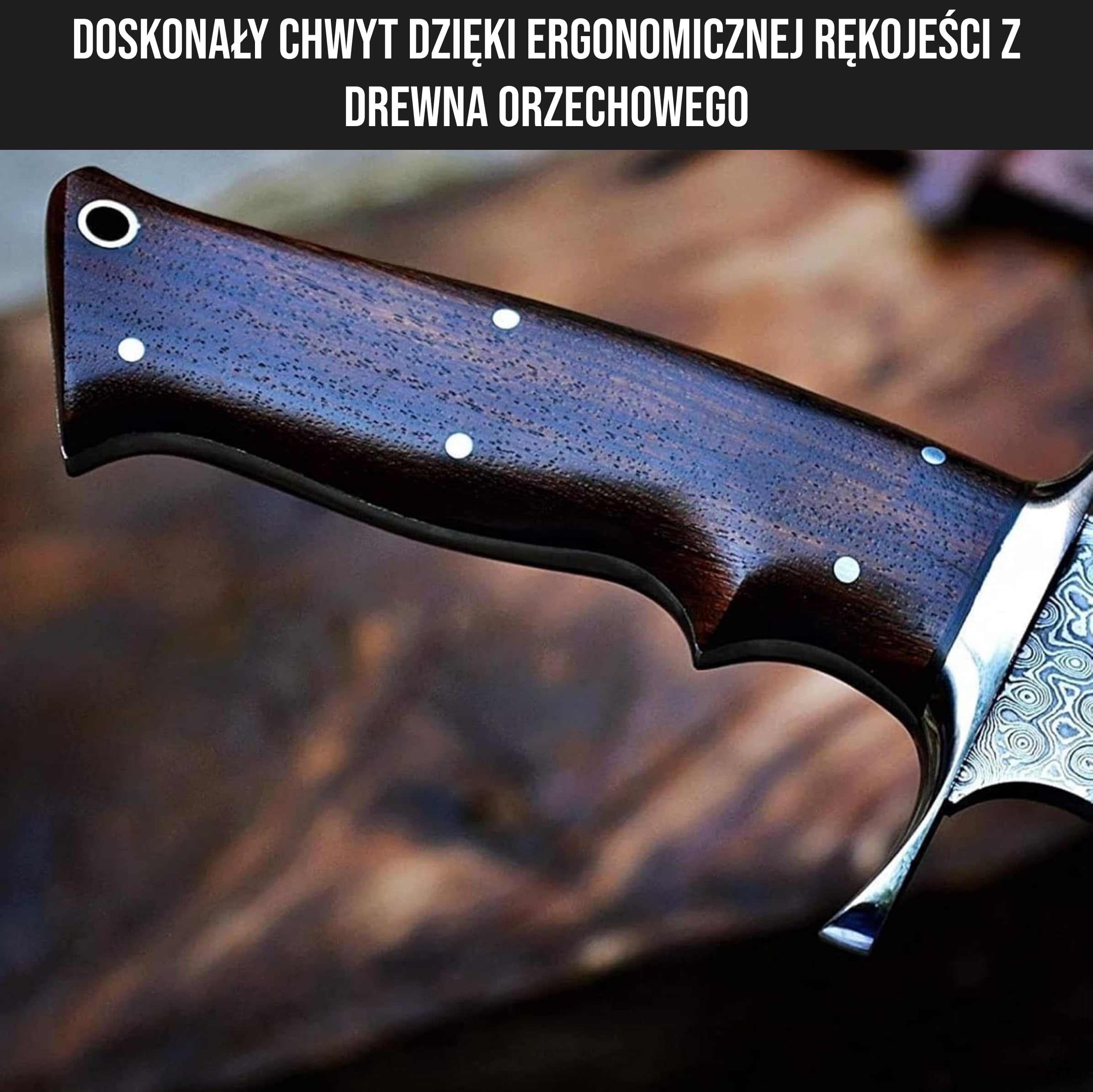 BIGCAT ROAR 14″ Ręcznie wykonany nóż myśliwski z damasceńskiej stali z skórzanym etui - Idealny do siekania, kempingów - Nóż ze stałym ostrzem do bushcraftu z rękojeścią z orzecha - Patriot